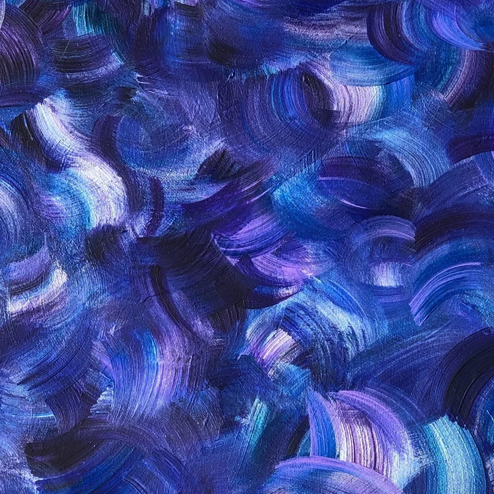 HANDCRAFTED BLUE, PURPLE, SILVER ABSTRACT WAVY ART